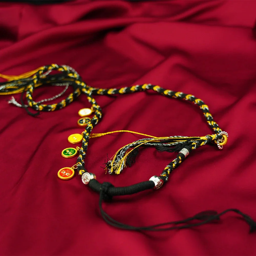 Tibetan Cultural Beaded Bracelet with Silver & Traditional Charms