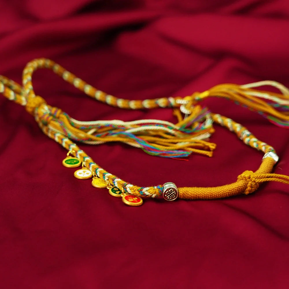 Tibetan Cultural Beaded Bracelet with Silver & Traditional Charms