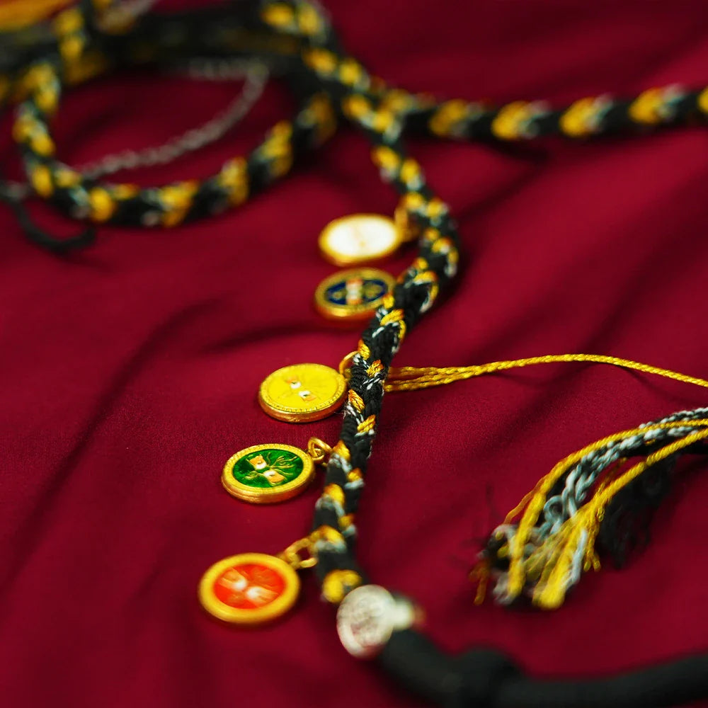Tibetan Cultural Beaded Bracelet with Silver & Traditional Charms